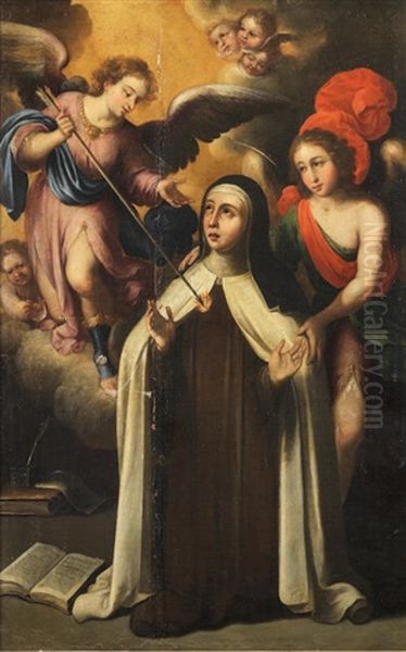Saint Teresa Of Avila With Two Angels - view 1