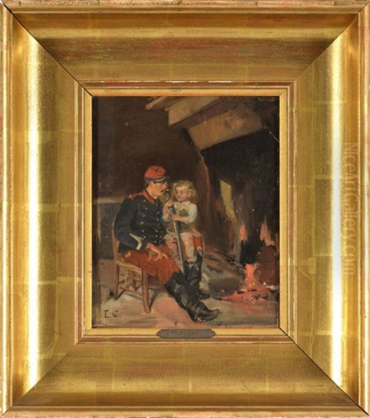 Soldat Et Sa Fille Aupres Du Feu - view 1