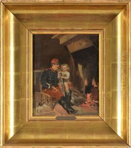 Soldat Et Sa Fille Aupres Du Feu