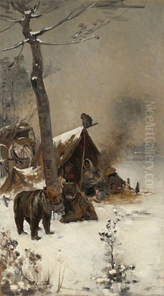 A Circus Family Camping In The Snow - view 1