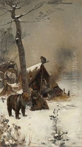 A Circus Family Camping In The Snow