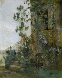 Blick Auf Einen Blumenuberwachsenen Treppenaufgang