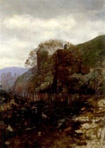 Burg In Herbstlicher Landschaft by Edouard Castres