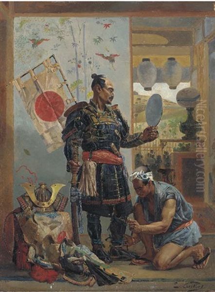 Japanese Samurai Warrior Preparing For Battle - view 1