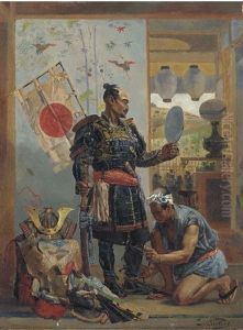 Japanese Samurai Warrior Preparing For Battle