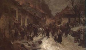 Brennendes Dorf In Savoyen by Edouard Castres