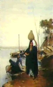 Arabische Frauen Beim Wasserholen Am Fluss Arabische Frauen Beim Wasserholen Am Fluss