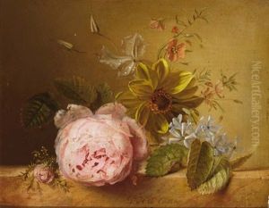 A Still Life With Peonies On A Ledge by Gabriel Henriques De Castro
