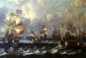 Navires Par Mer Agitee by Giacomo di Castro