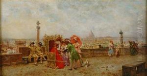 View Of Rome From The Hills Above The Piazza Del Populo, With Figures In 18th Century Dress by Louis Alvarez Catala