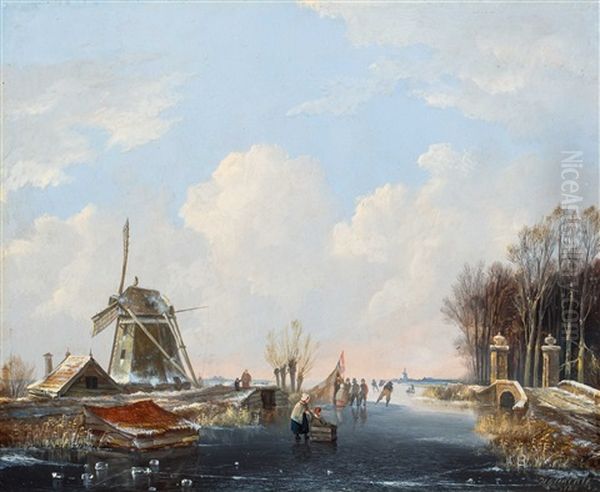 Dutch Winter Scene With Skaters And Koek-en-zopie - view 1