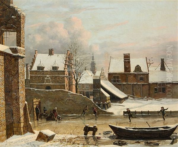 View Of A City In Winter With Ice Skaters - view 1