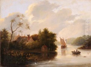 Flusslandschaft Mit Segel- Und Ruderboot by Hendrik Gerrit ten Cate
