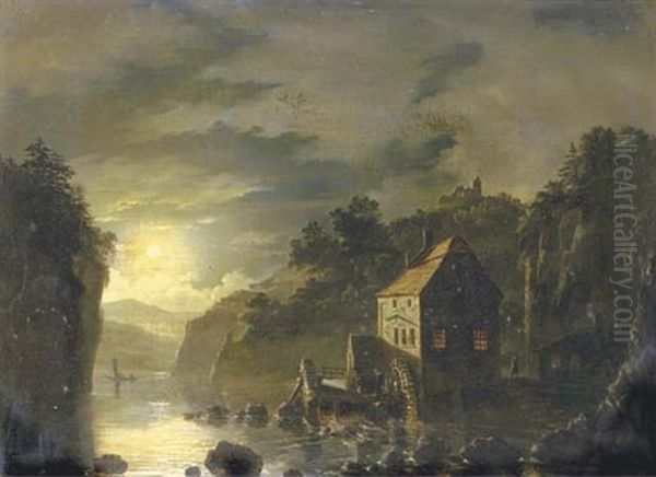 A Watermill By Moonlight - view 1
