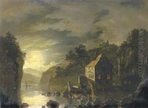 A Watermill By Moonlight
