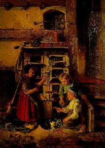 Feeding The Rabbits by Jan Jacob Lodewijk ten Cate