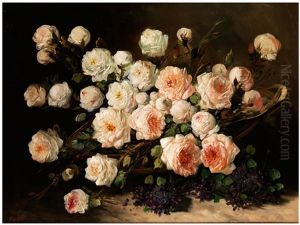 Stillleben Mit Rosen In Einem Korb by Pieter Ten Cate