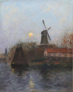 Voiliers Et Moulin Au Clair De Lune, 31 Decembre by Siebe Johannes ten Cate