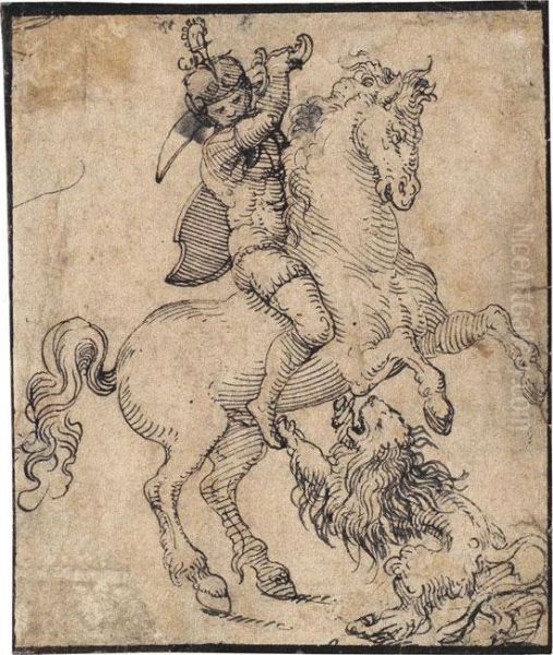 Berittener Soldat, Mit Einem Lowen Kampfend - view 1