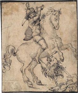 Berittener Soldat, Mit Einem Lowen Kampfend Berittener Soldat, Mit Einem Lowen Kampfend