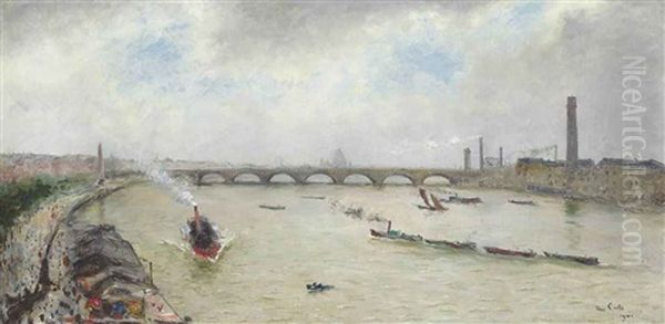 A Busy Day On The Thames, Before Waterloo Bridge - view 1