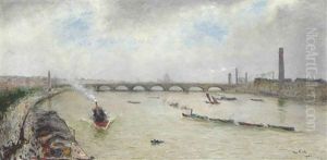 A Busy Day On The Thames, Before Waterloo Bridge by Siebe Johannes ten Cate