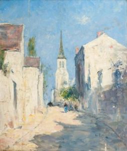 Rue De Village Ensoleillee Et Animee Vers L'eglise