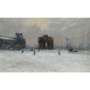 Paris, Le Pavillon De Flore Et L'arc De Triomphe Du Carrousel Sous La Neige by Siebe Johannes ten Cate