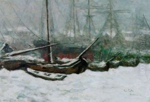 Ships In The Snow, Rotterdam by Siebe Johannes ten Cate