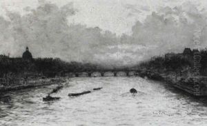 La Seine Et Le Louvre Au Soleil Couchant by Siebe Johannes ten Cate