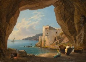 "blick Aus Einer Grotte Auf Die Halbinsel Posillipo Bei Neapel Mit Der Heutigen Villa Mazziotti"