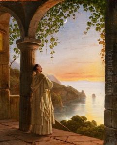 A Monk Meditating In A Cloister