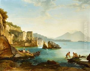 The Bay Of Naples With Fishers And Shell Collectors by Franz Ludwig Catel