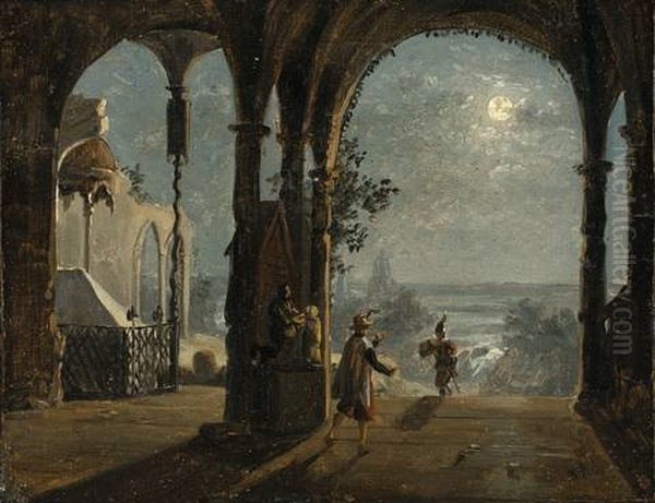 Loggia Mit Figuren Bei Mondschein - view 1