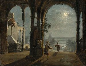 Loggia Mit Figuren Bei Mondschein by Franz Ludwig Catel