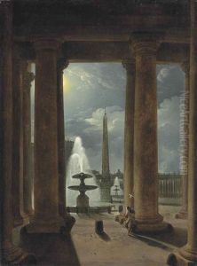 A Swiss Guard In The Portico Of The Basilica, Rome, By Moonlight by Franz Ludwig Catel