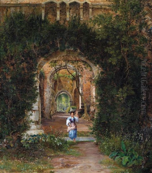 Eine Junge Italienische Bauerin Am Heimweg - view 1