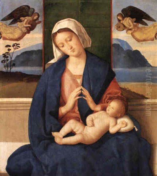 Madonna And Child With Music-making Angels Above - view 1