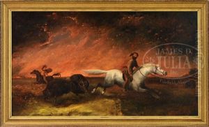 Buffalo And Hunters Fleeing A Great Fire by George Catlin