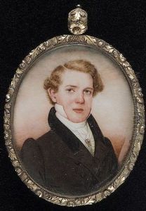 James Perriman Wearing Brown Coat With Black Velvet Collar, Cream Striped Waistcoat, White Shirt And Cravat With Jewelled Pin