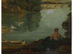 Jeune Femme Au Repos Devant Un Lac Anime De Cygnes