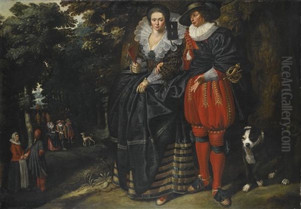 An Elegant Couple With A Dog, In A Forested Landscape With Other Figures In The Background, Possibly An Allegory Of Summer - view 1