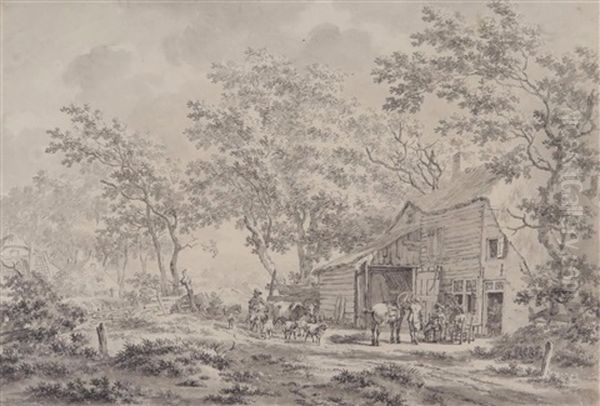 Figures And Livestock By An Inn - view 1