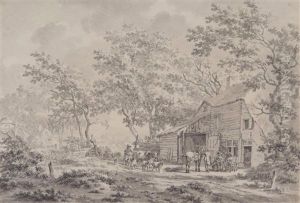 Figures And Livestock By An Inn