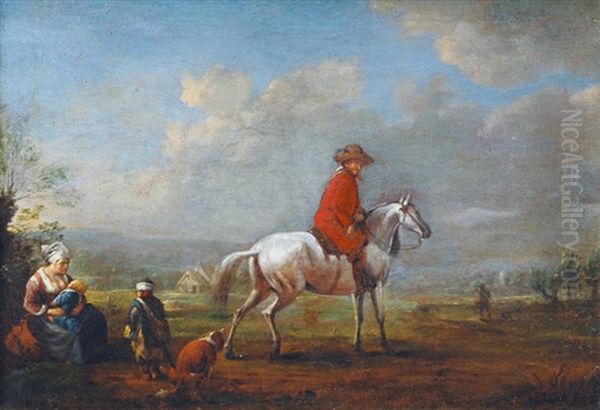 Rider On A Grey Horse With Young Woman And Children - view 1
