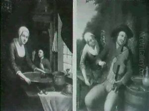 A) A Kitchen Maid Chopping Vegetables                       B) A Young Man Playing A Fiddle