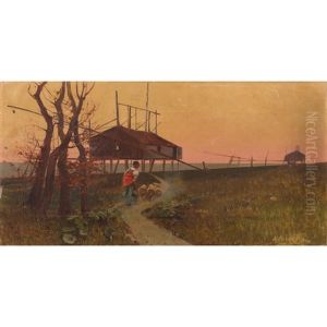Paesaggio Al Tramonto - 1899 by Michele Catti