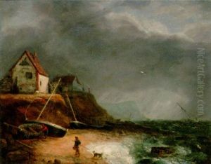 Fisherfolk On The Beach Before An Approaching Storm by Charles, Catton Jnr.