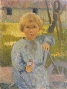 Enfant Assis Tenant Un Bouquet De Fleurettes Enfant Assis Tenant Un Bouquet De Fleurettes