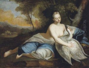 Leda Mit Dem Schwan In Einer Landschaft by Franz Caucig